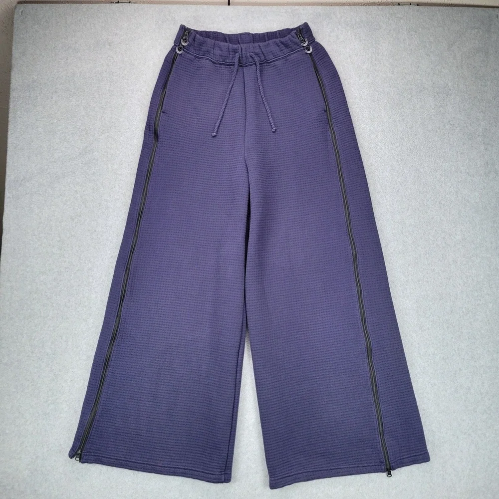 Nike City Ready Woven Wide Leg Pants Womens S Navy Blue Waffle Full Zip CK7920